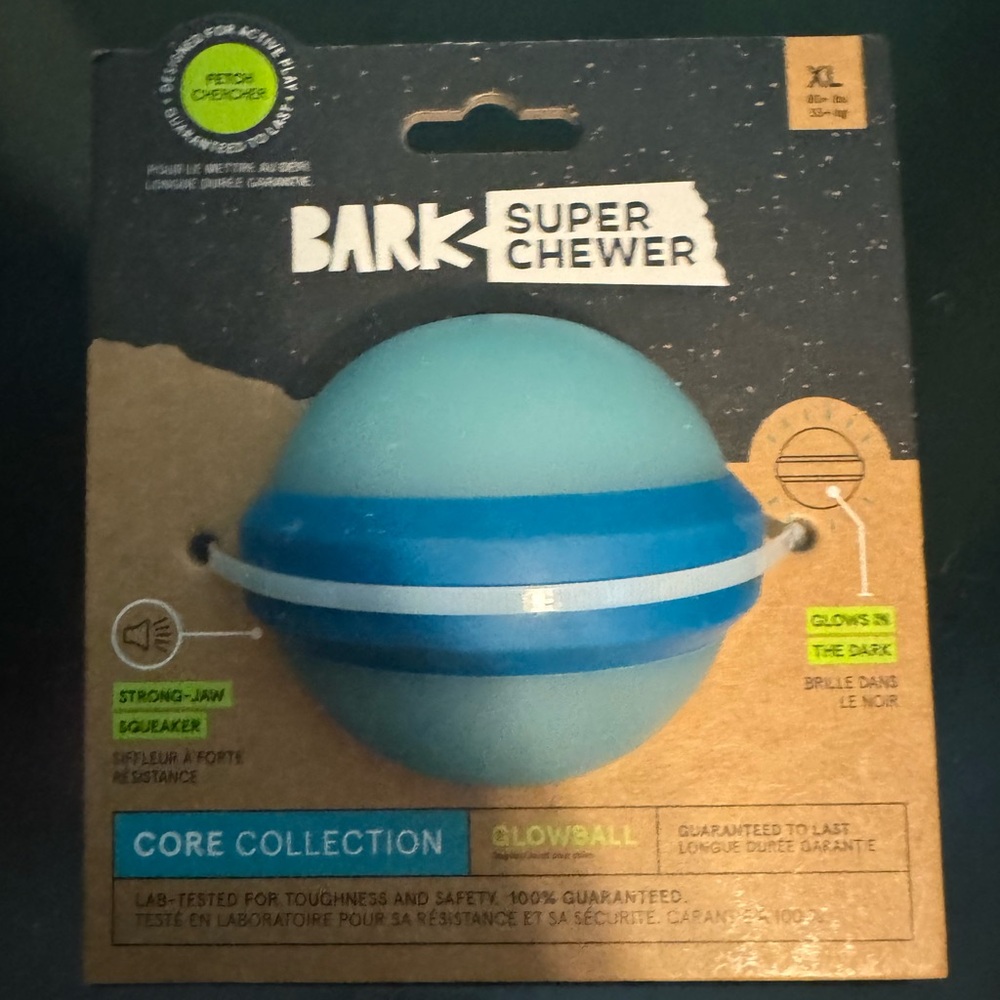 Bark Box Super Chewer XL Glow Ball squeaks Dog Toy
